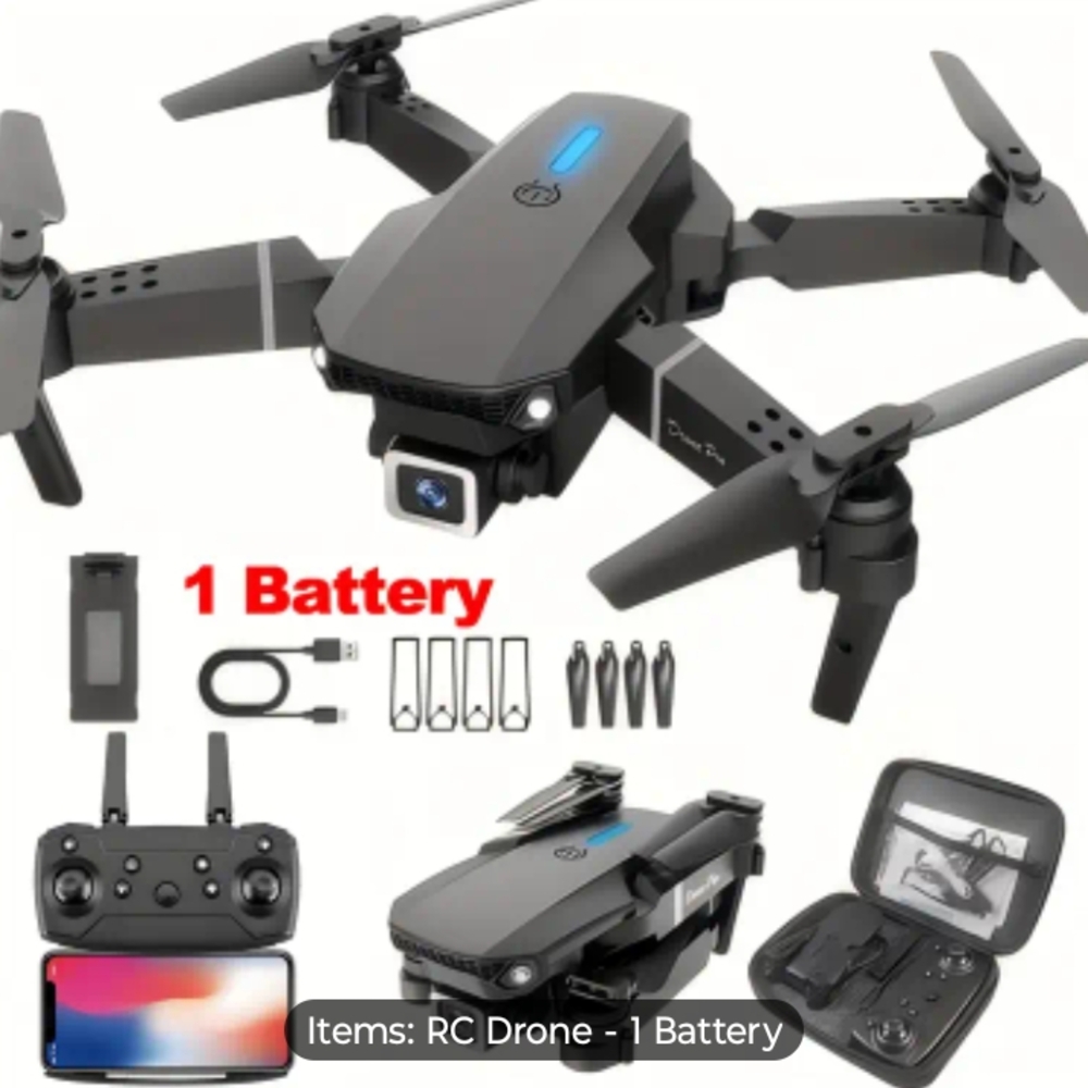 Black Foldable Drone with Camera and LED Lighting(Plus 2 Free Batteries)